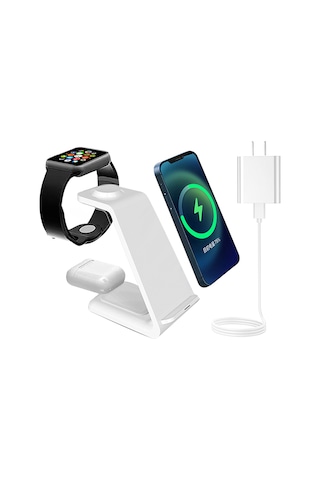 Maiyame 3'ü 1 Arada Dikey Kablosuz Şarj Aleti - Telefon, Saat Ve Kulaklık İçin 20w Hızlı Şarj, Apple/android Uyumlu, Beyaz, Abd Standartı 110-240v Beyaz