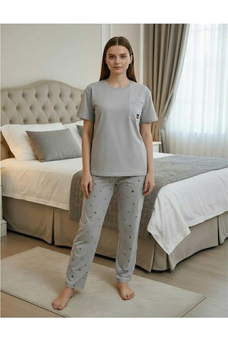 Mihra Kadın Compakt Penye Bisiklet Yaka Kısa Kol İnce Pijama Takımı 90791gk - 1 Adet Gri