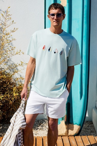 Grimelange BOLICHE Erkek Bisiklet Yaka %100 Organik Pamuklu Oversize Fit Açık Yeşil T-Shirt
