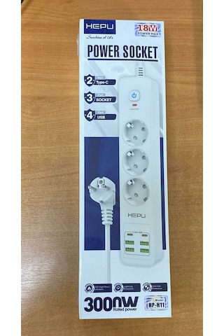 Hepu Hp-h11 3'lü 2mt 4usb-a 2type-c Hızlı Şarjlı Akım Korumalı Priz