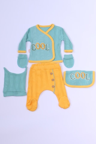 Hçm Bebek 5 Li Set Takım Baskılı Şapka Eldiven Önlüklü B73 Hcm00157 Su Yeşili
