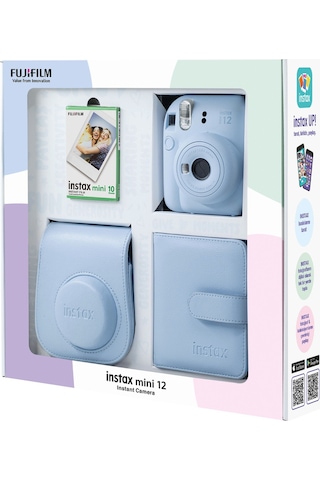 Fujifilm Instax Mini 12 Fotoğraf Makinesi + 10'lu Film Kare Albüm + Deri Kılıf  Mavi