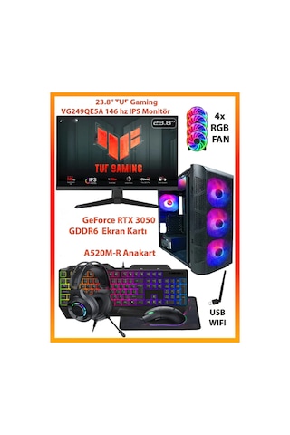 Comloji CMLJ12 R5-5500 16 GB 512 GB SSD RTX3050 24" Free Dos Masaüstü Oyuncu Bilgisayarı