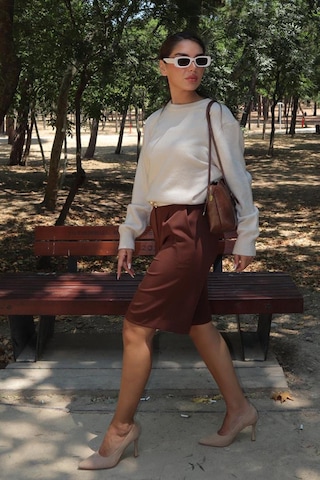 Madmext Bej Bisiklet Yaka Kadın Triko Kazak Mg2494 Bej