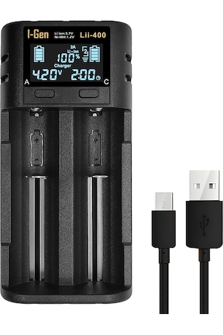 I-gen G220 2'li 18650 Li-ıon Akıllı Pil Şarj Aleti + 2 Adet 18650 2000mah 3.7v 7.4wh Li-ıon Pil Seti