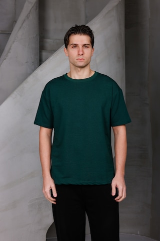 Erkek Basic Oversize Bisiklet Yaka 2 İki İplik Kompakt T-shirt Nefti