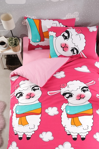Laliva Çarşafı Lastikli Kuzulu Çocuk Nevresim Takımı Pembe