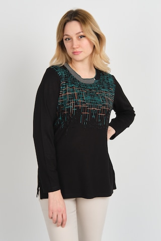 Detay Triko Kadın Taş Detaylı Desenli Yanları Yırtmaçlı Uzun Kol Anne Bluz 5741 Siyah Siyah