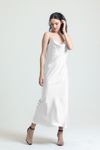 Magic Form 9790 Kadın Ekru Degaje Yaka Krep Saten Uzun Gecelik Ekru