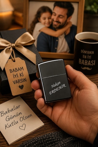 İsime Kişiye Özel İsim Yazılı Metal Benzinli Çakmak Premium Hediye Dolu Gönderim Siyah