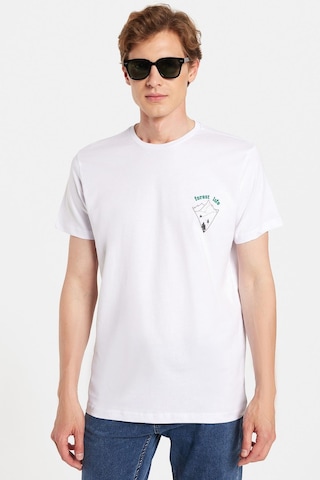 Tudors Erkek Slim Fit Dar Kesim %100 Pamuk Yumuşak Dokulu Baskılı Beyaz Bisiklet Yaka Tişört-34851 Beyaz