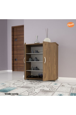 Ayakkabılık 2 Kapaklı Ayakkabı Dolabı Raflı Ceviz