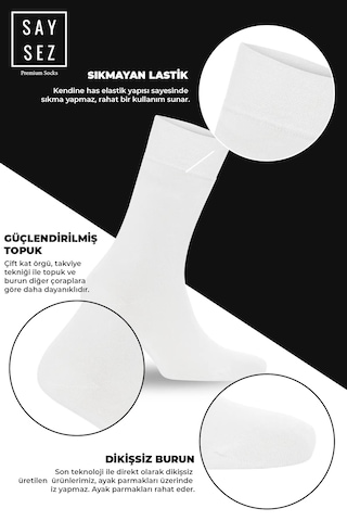 Saysez Bambu Erkek Soket Uzun Beyaz Çorap Dikişsiz Premium Kutulu 6'lı Beyaz