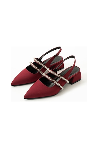 Duxal Shoes Kadın Taşlı Şık Babet-topuklu Ayakkabı-linda Bordo