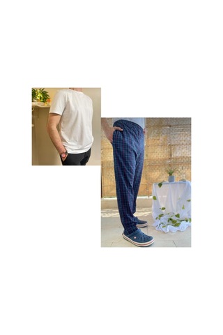 Cepli Regular Fit Alt Pamuklu Örme Bisiklet Yaka Erkek Pijama Takımı