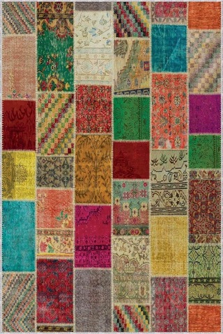 Kaymaz Tabanlı Kesme Rulo Yolluk Renkli Patchwork Ar320, Turuncu, 160 X 200 Çok Renkli