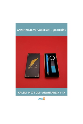 Mavi Metal Deri Anahtarlık Ve Tükenmez Kalem Takımı Çok Renkli