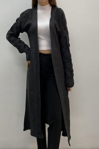 Onno Style Women Lüpenli Uzun Ceket Füme