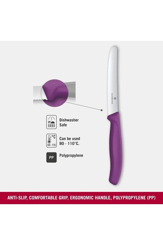 Lexroo Swiss Classic 11cm Tırtıklı Domates Bıçağı, Mor Paslanmaz Çelik