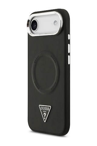 Apple Uyumlu iPhone 17 Air Kılıf Guess Lisanslı M-safeli Pu Deri Metal Kamera Çerçeveli Üçgen Logolu Siyah Siyah