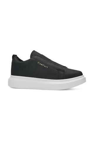 Günlük Erkek Sneaker Casual Kalın Yüksek Queen Taban Oval Burun Bant Detaylı Spor Ayakkabı 109 Siyah Beyaz