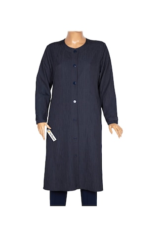 Hesna Kadın Luna Büyük Beden Krinkıl Çıtçıtlı Lacivert Kap Ceket Lacivert