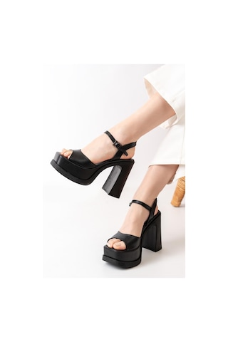 Asmi Shoes Kadın Tek Bantlı 12cm Platformlu Topuklu Ayakkabı Siyah Siyah