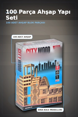 Ahşap Yapı Blokları 100 Parça 11x2,2x0,7 Cm Doğal Ve Boyalı Çocuk Gelişim Bx-313414