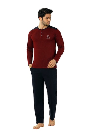 Alimer EDY1136UK-B Uzun Kollu Cepli Jakarlı Erkek Pijama Takımı Bordo