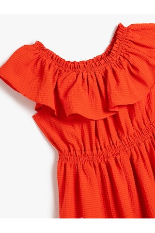 Koton Fırfır Detaylı Kayık Yaka Kolsuz Elbise Kırmızı 5skg80026aw Kırmızı