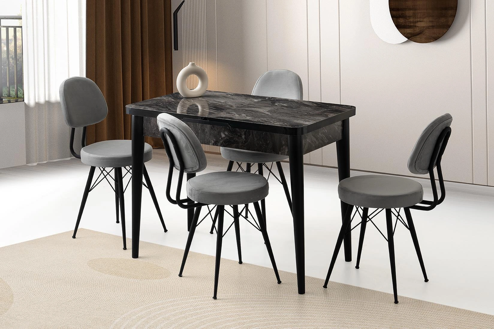 Milano Ece Mdf Mutfak Masa Sandalye Takımı 60x100 Siyah