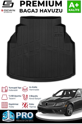 S-dizayn Mercedes C180 W204 3d Pro Plastik Setli Bagaj Havuzu 2007-2014 A+ Kalite