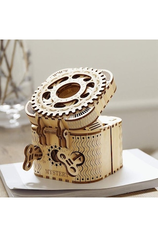 Rokr Lk502 Hareketli Hazine Kutusu Treasure Box Dıy Minyatür Maket Model Seti Ahşap 3d Wooden Puzzle 3d Model Kit Detaylı Dekoratif Hobi Seti Ahşap Maket