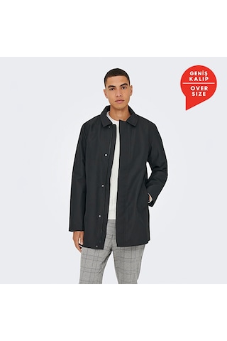 Only & Sons Only&sons Hall Coat Erkek Siyah Klasik Yaka Kaban Siyah