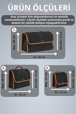 3'lü Cırtlı Keçe Kumaş Oto Bagaj Çantası Geniş Hacimli,dayanıklı,araç İçi Düzenleyici Kahverengi