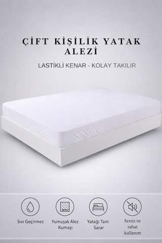 Çift Kişilik Sıvı Geçirmez Lastikli Yatak Alezi 160x200x40 Cm Sessiz Ve Yumuşak Kumaş Beyaz