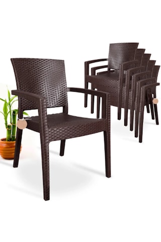 Rattan Victor Kollu Sandalye 6'lı Set Kahve