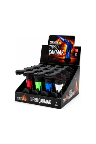 12 Adet Metalize Oynar Başlı Pürmüz - Torch - Kamp Çakmak Doldurulabilir Ayakda Durabilir Nrx-9305 Çok Renkli