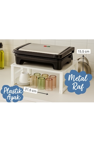 Metal Dolap İçi Raf, Bardak, Baharat, Tabak Düzenleyici Organizer, Alan Tasarrufu beyaz