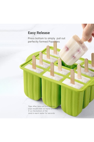 Mufunye Pembe 12'li Gıda Silikon Dondurma Kalıbı - Evde Kendi Yapımı Dondurma, Buz Çubuğu Ve Meyve Formu Seti Aksesuarlar Ve Opp İle Çok Renkli