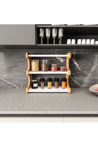 Alpa Ev Mobilya 3 Katlı Tezgah Üstü Mutfak Rafı, Baharatlık Ve Modern Düzenleyici Tasarım Atlantik Çam-beyaz