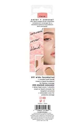 Techniques Cover & Conceal Çift Uçlu Makyaj Fırçası, Kusursuz Fondöten Kapsamı, Lekeleri Ve Kusurları Pürüzsüzleştiren Ve Kaplayan 2&apos Si 1 Arada Fırça, Karıştırma Ve Parlatma Fırçası, 1 Adet 0 91563990