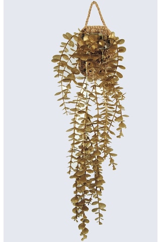 Yapay Çiçek Handmade Asılabilir Sepet Detaylı Gold Okaliptus Sarkıtı yeşil