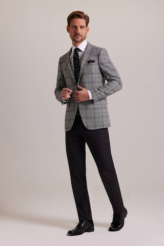 Erkek Gri Kışlık Yünlü Regular Fit Ekose Desenli Tek Ceket 001