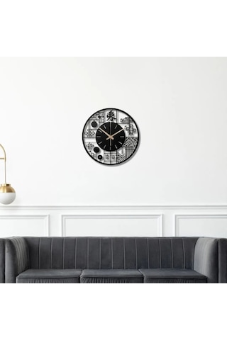 Metal Duvar Saati Senn / İzumi Japon Sanat Temalı Dekoratif Saat Siyah-58 X 58
