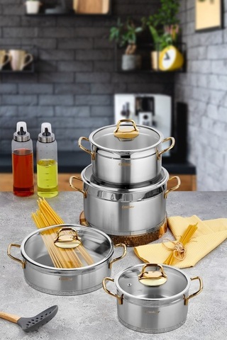 Cooker 8 Parça Paslanmaz Çelik Tencere Seti Çeyiz Seti Inox