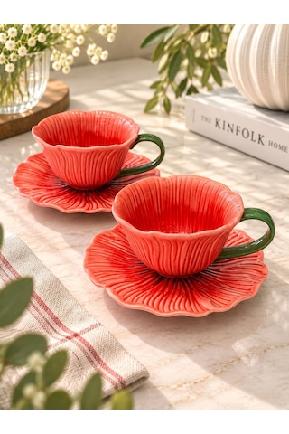2 Kişilik Petal Orange Kahve Fincanı Seti-7617 Çok Renkli