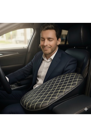 Dacia Duster 2010-2017 Deri Oto Kolçak Kılıfı, Kaliteli Süngerli Sarı Nakışlı.