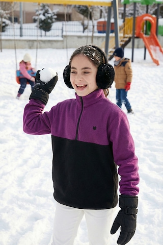 Lela Yumuşak Dokulu Yarım Fermuarlı Renk Bloklu Dik Yaka Unisex Çocuk Polar 5905004 Mor-Siyah