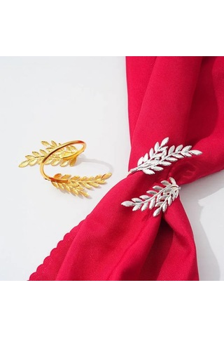 Mufunye Şık Ve Dayanıklı 6 Parça Peçete Halkası Seti, Hediye Kutusunda - Yeşil & Altın Renk Seçeneği Diğer